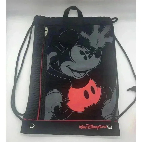 Walt Disneyland Disney Parks Drawstring Black Mickey Backpack 18” x 13” - Picture 1 of 5